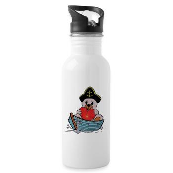 maritim Teddy Bär Seemann Boot Kapitän Herz Ahoi - Trinkflasche mit integriertem Trinkhalm - Weiß - Rechts