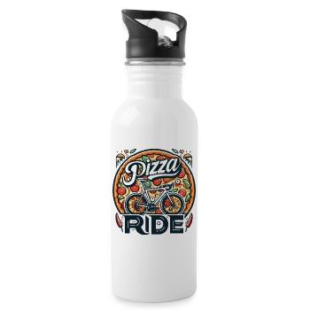 Design der Pizza-Radtour - Trinkflasche mit integriertem Trinkhalm - Weiß - Rechts