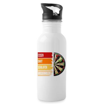 Essen, Dart, Schlafen, Wiederholen - Trinkflasche mit integriertem Trinkhalm - Weiß - Rechts