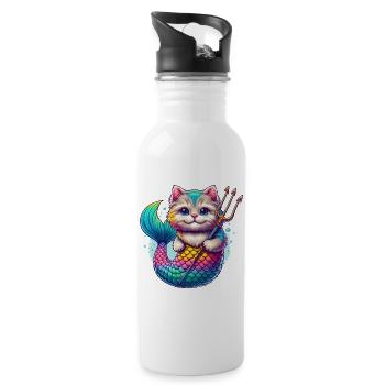 THE COLORFUL ADVENTURE OF A MERMAID KITTEN, CAT - Water bottle with straw - white - Right