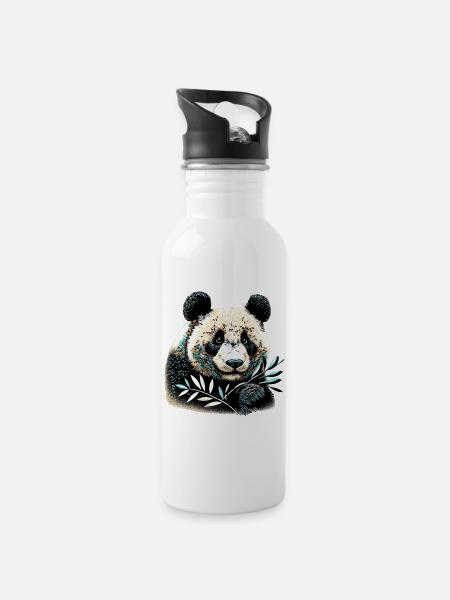 Panda - Trinkflasche mit integriertem Trinkhalm - Weiß