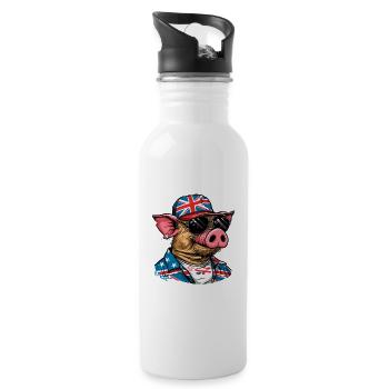 UK British tourist funny cool pig - Water bottle with straw - white - Right