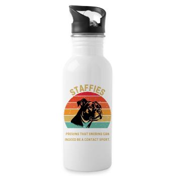 Staffordshire Bull Terrier Retro Sunset - Water bottle with straw - white - Right