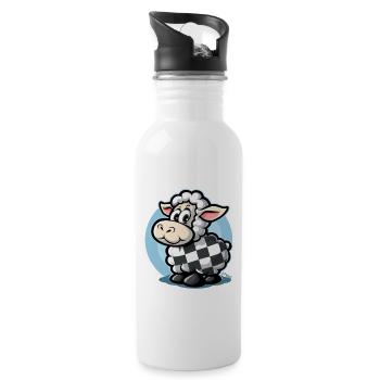 Moutons de dessin animé mignon motif damier - Gourde avec paille intégrée - blanc - Droite