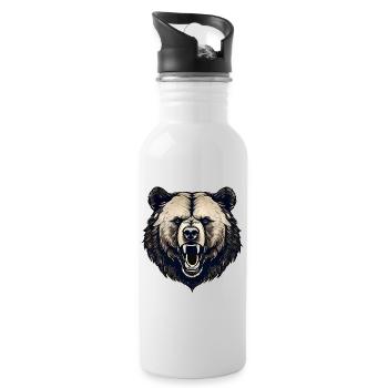 Proud roaring bear in retro style - Water bottle with straw - white - Right