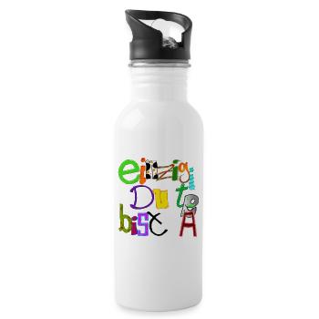 Einzigartig du bist - Trinkflasche mit integriertem Trinkhalm - Weiß - Rechts