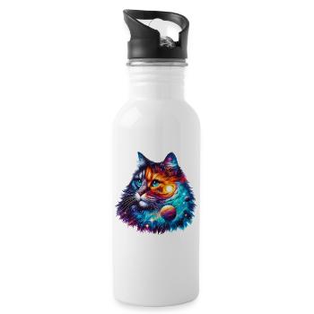 Katze - Trinkflasche mit integriertem Trinkhalm - Weiß - Rechts