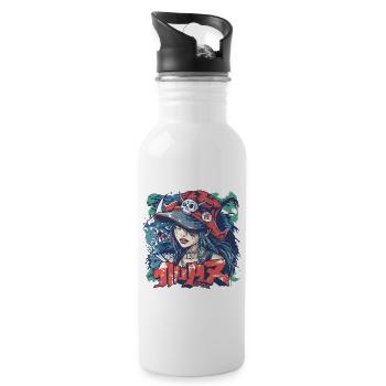 90's Anime Manga Girl Pirate Style with Graffiti - Water bottle with straw - white - Right