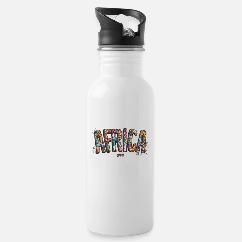Afrika - Trinkflasche mit integriertem Trinkhalm - Weiß
