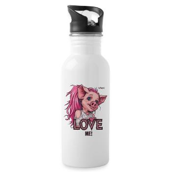 Niedliches Anime-Mädchen mit Schweine Liebe - Trinkflasche mit integriertem Trinkhalm - Weiß - Rechts
