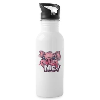 Cute, funny, piggy, kiss me - Water bottle with straw - white - Right