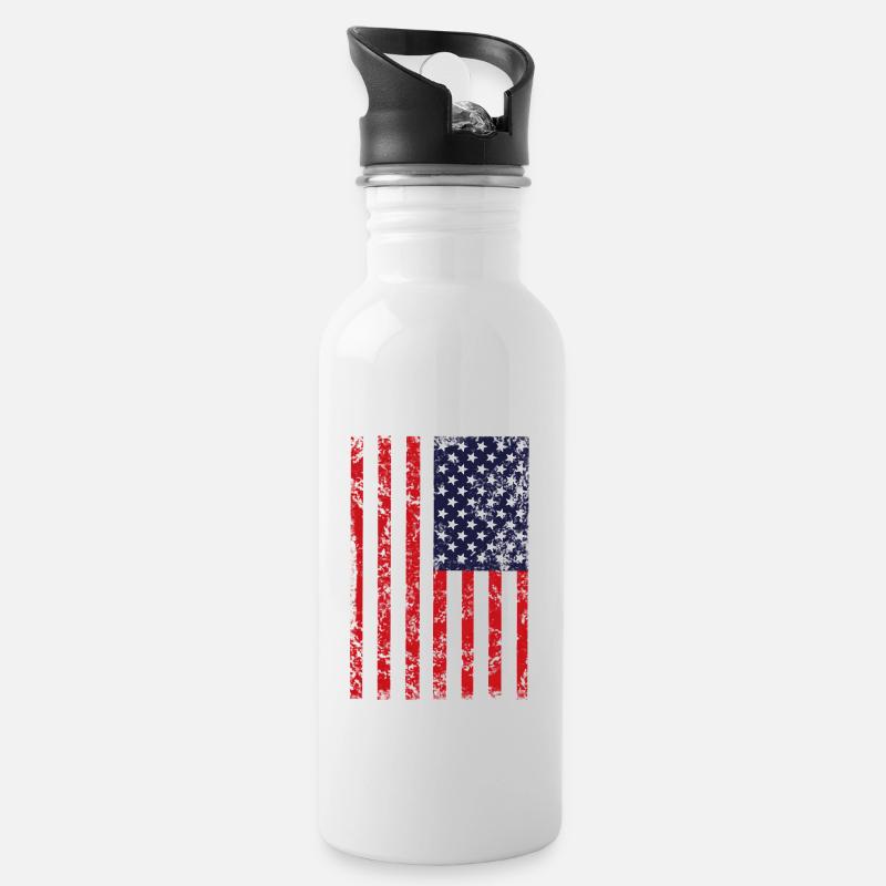 Drapeau des États-Unis vertical - Gourde avec paille intégrée - blanc