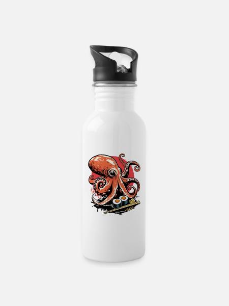 Cuisine japonaise : Le Kraken - Octopus Sushi - Gourde avec paille intégrée - blanc