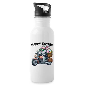 Joyeux lapin de Pâques moto cool motard lapin de Pâques - Gourde avec paille intégrée - blanc - Droite