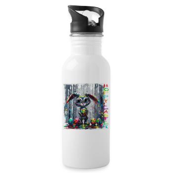 Osterhase auf der Arbeit - Trinkflasche mit integriertem Trinkhalm - Weiß - Rechts