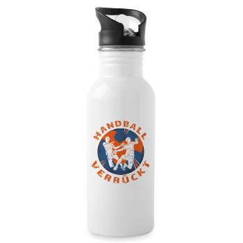 Handball verrückt - Trinkflasche mit integriertem Trinkhalm - Weiß - Rechts