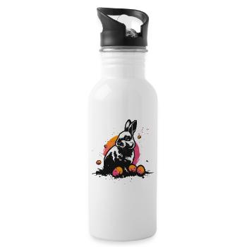 Hase in schwarz an Ostern - Trinkflasche mit integriertem Trinkhalm - Weiß - Rechts