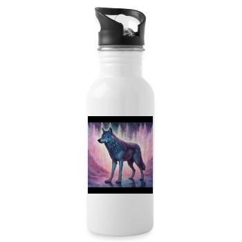 Wolf im Polarlicht - Trinkflasche mit integriertem Trinkhalm - Weiß - Rechts