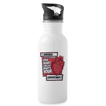 Ich habe eine Herzoperation überlebt Was ist deine Superkraft? - Trinkflasche mit integriertem Trinkhalm - Weiß - Rechts