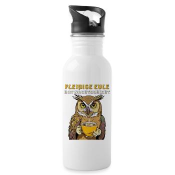 FLEISSIGE EULE HAT NACHTSCHICHT - Trinkflasche mit integriertem Trinkhalm - Weiß - Rechts
