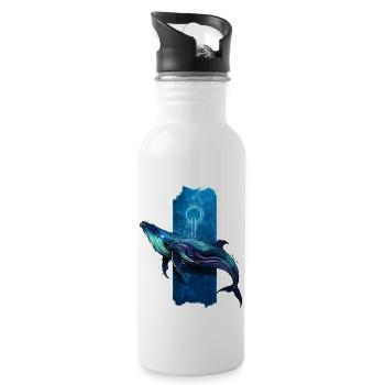 Ocean Majesty: Eleganter Blauwal - Trinkflasche mit integriertem Trinkhalm - Weiß - Rechts