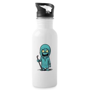 Der bonbonfarbene Cartoon Sensemann - Trinkflasche mit integriertem Trinkhalm - Weiß - Rechts