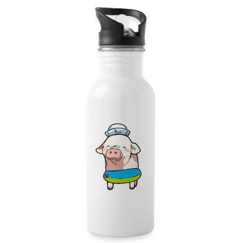Matrose Seemann Ferkel Schwein Kapitän Ahoi Sau - Trinkflasche mit integriertem Trinkhalm - Weiß - Rechts