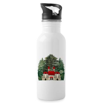 Castle, Fairy Tale, Castle, Forest, Fortress, Middle Ages - Water bottle with straw - white - Right