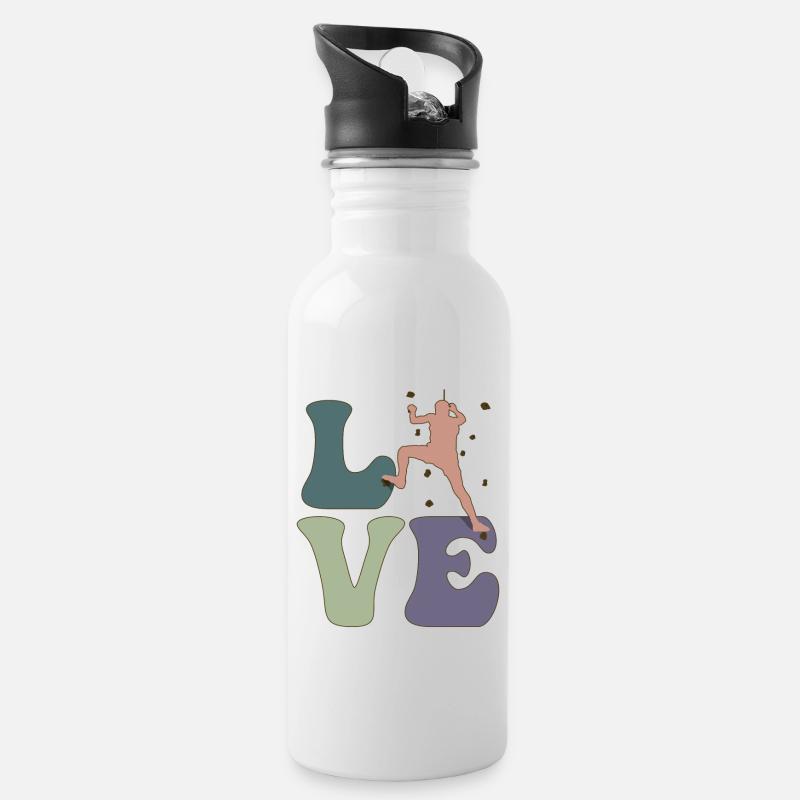 LOVE Wandklettern Indoor Wandkletterer Bouldering - Trinkflasche mit integriertem Trinkhalm - Weiß
