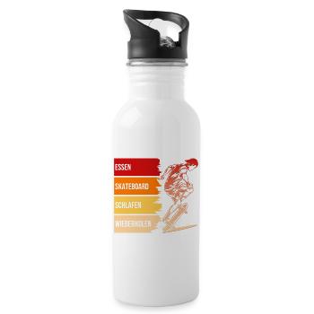 Essen, Skateboard, Schlafen, Wiederholen - Trinkflasche mit integriertem Trinkhalm - Weiß - Rechts