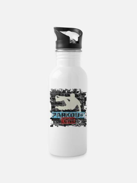 Parkour - Trinkflasche mit integriertem Trinkhalm - Weiß