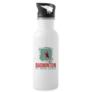 Badminton ist meine Droge - Trinkflasche mit integriertem Trinkhalm - Weiß - Rechts