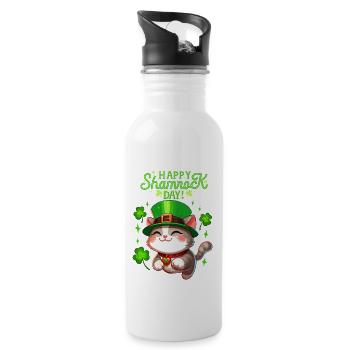 Chat de la Saint-Patrick Shamrock Lucky Kitten Fun - Gourde avec paille intégrée - blanc - Droite