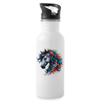 Pferd - Trinkflasche mit integriertem Trinkhalm - Weiß - Rechts