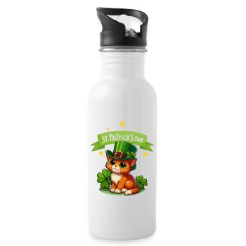 Cat St. Patrick's Day Shamrock Lucky Cute - Water bottle with straw - white - Right