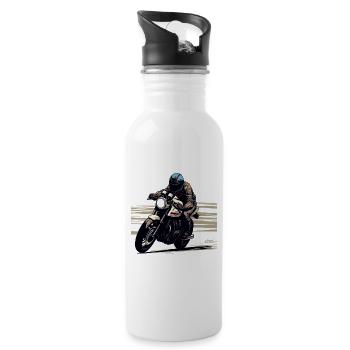 Motorcycle rider in café racer style and motorcycles - Water bottle with straw - white - Right