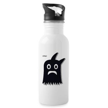 Black Funny Cartoon Ghost - Water bottle with straw - white - Right