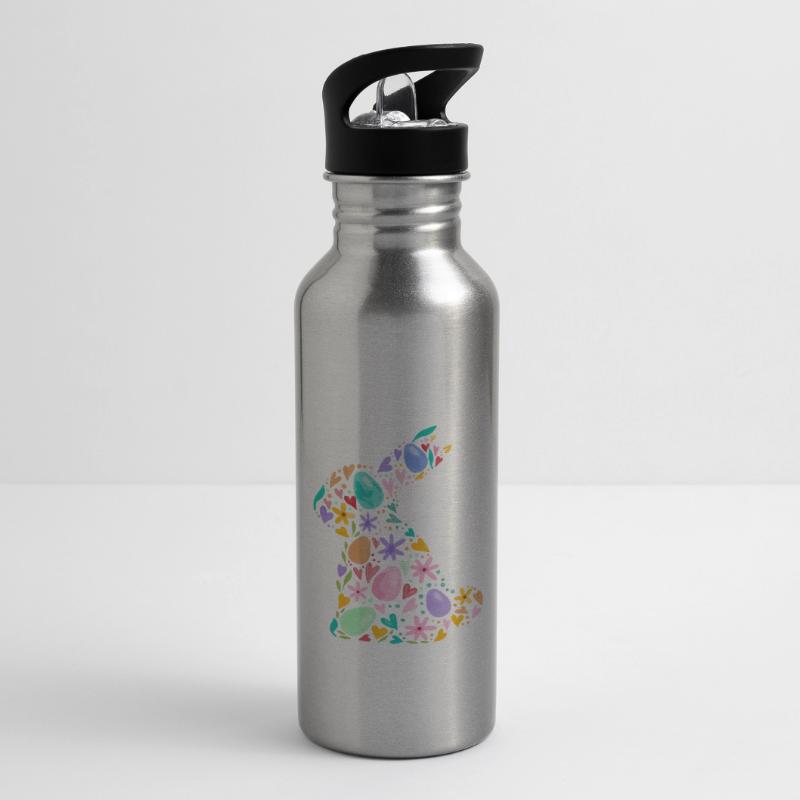 Colorful Easter Bunny Easter Eggs Flowers Easter Graphic Water bottle with straw