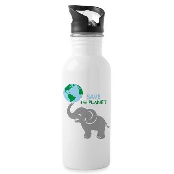 Baby elephant holding the globe - Water bottle with straw - white - Right