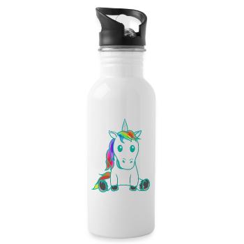Unicorn Mythical Creature Colorful Retro Vintage 80s - Water bottle with straw - white - Right