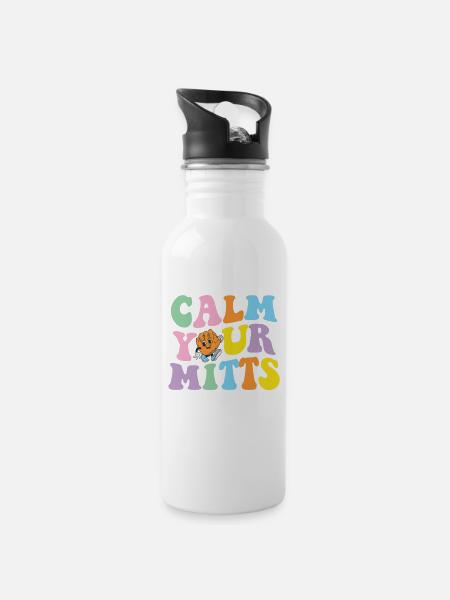 Calm Your Mitts Baseball-t-shirt - Trinkflasche mit integriertem Trinkhalm - Weiß