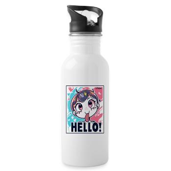 Freches Anime Girl sagt Hallo - Trinkflasche mit integriertem Trinkhalm - Weiß - Rechts