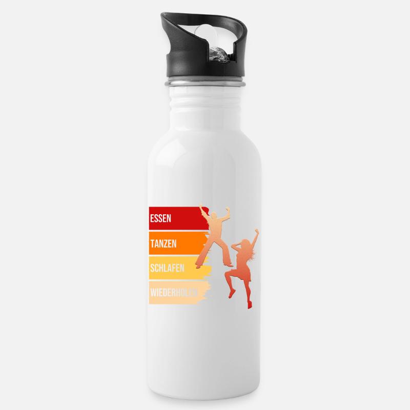 Essen, Tanzen, Schlafen, Wiederholen - Trinkflasche mit integriertem Trinkhalm - Weiß