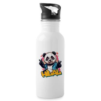 HILAL - Schöner Jungen Name mit Coolem Panda - Trinkflasche mit integriertem Trinkhalm - Weiß - Rechts