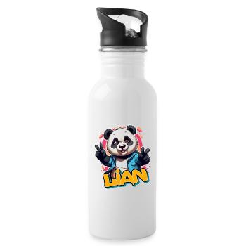 LIAN - Schöner Jungen Name mit coolem Panda - Trinkflasche mit integriertem Trinkhalm - Weiß - Rechts