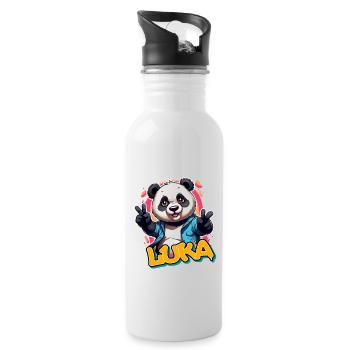 LUKA - Schöner Jungen Name mit coolem Panda - Trinkflasche mit integriertem Trinkhalm - Weiß - Rechts