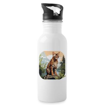 Bengal Cat Bengalkatze - Trinkflasche mit integriertem Trinkhalm - Weiß - Rechts