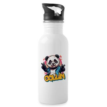 COLLIN - Beau prénom de garçon avec un panda cool - Gourde avec paille intégrée - blanc - Droite