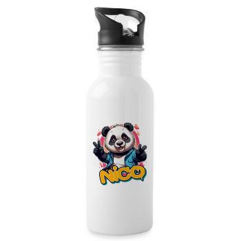 NICO - Handsome Boy Name with Cool Panda - Water bottle with straw - white - Right