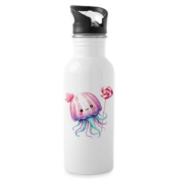 Niedliches Quallenbaby mit Süssigkeiten - Trinkflasche mit integriertem Trinkhalm - Weiß - Rechts